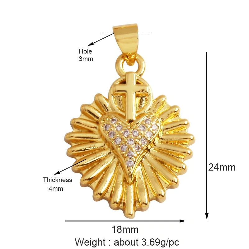 New in Sacred Red Heart Charm Victorian Love Zircon Charm Pendant,Fashion Wing 18K Gold Plated for Jewelry Making Supplies P04