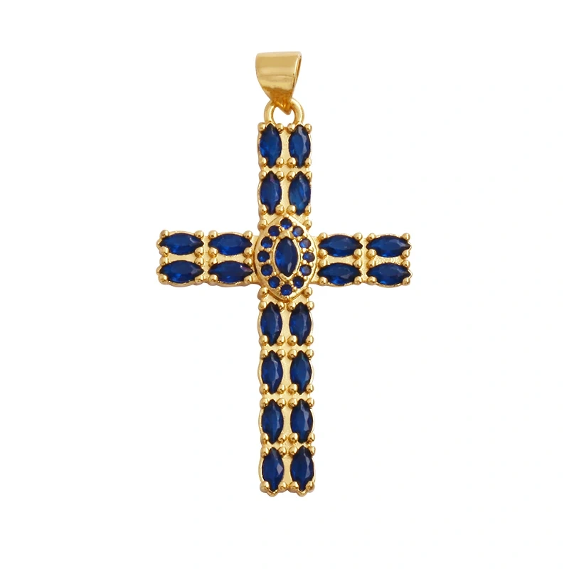 Colorful Cubic Zirconia Cross Religious Style Charm Pendant,Gold Plated Inlaid Jewelry Necklace Bracelet Accessories Supply P13