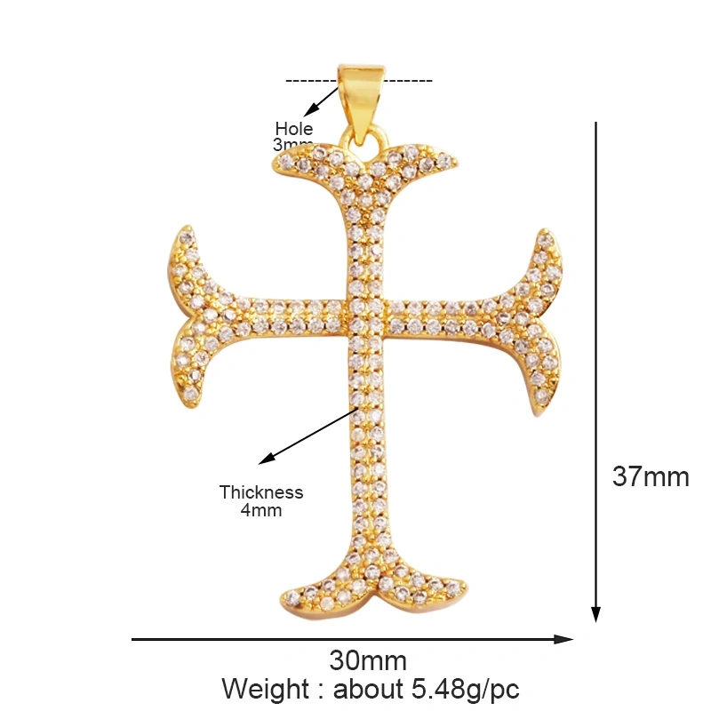 Colorful Cubic Zirconia Cross Religious Style Charm Pendant,Gold Plated Inlaid Jewelry Necklace Bracelet Accessories Supply P13