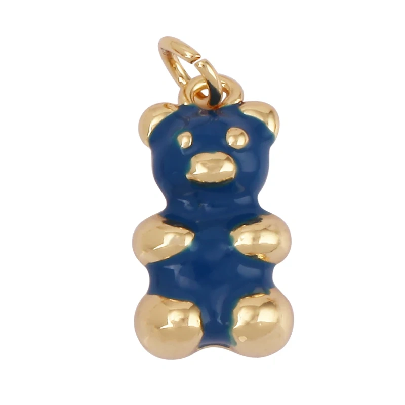 Cute Bear Charm Pendant,18K Gold Plated Cubic Zironia Pearl Animal Necklace Bracelet for Handmade Jewelry Accessories Supply M85
