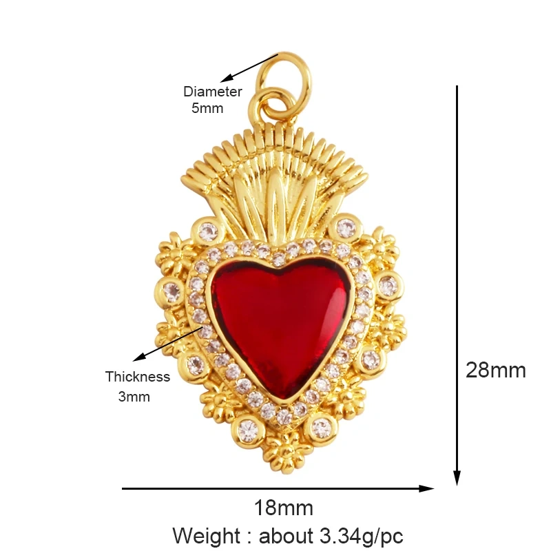 New in Sacred Red Heart Charm Victorian Love Zircon Charm Pendant,Fashion Wing 18K Gold Plated for Jewelry Making Supplies P04