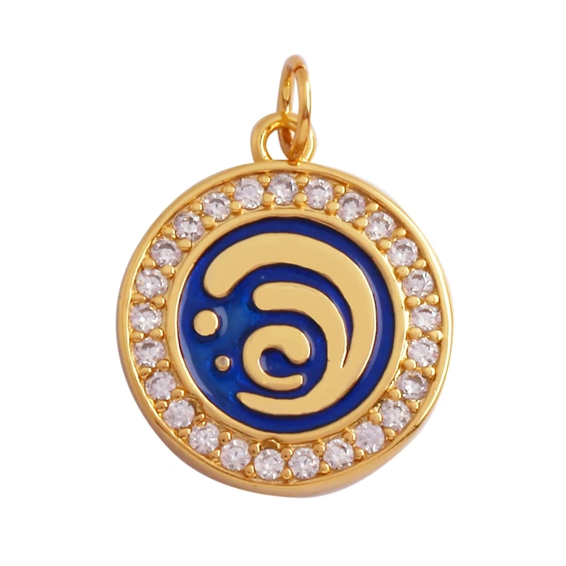 Round Coin Colourful Totem Letter Charm Pendant,18K Real Gold Plated Colour,Necklace Bracelet for Handmade Jewelry Supplies M72