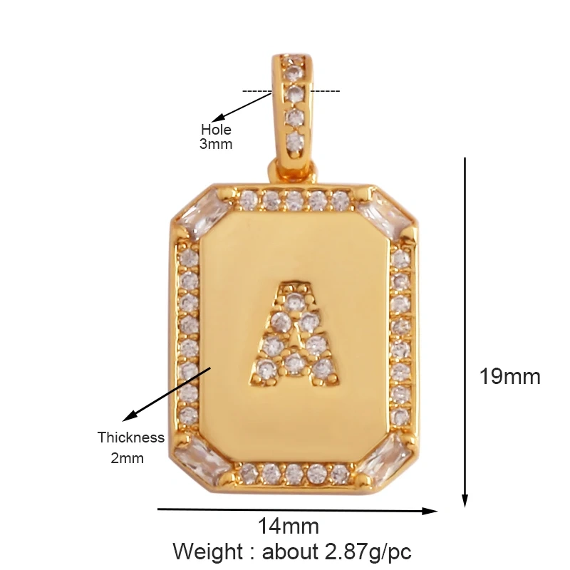 Fashion Hip Hop Style Rectangle 18K Gold Plated Initial Name A-Z Letter Charm Pendant,Necklace Jewelry Findings  Women Men P18