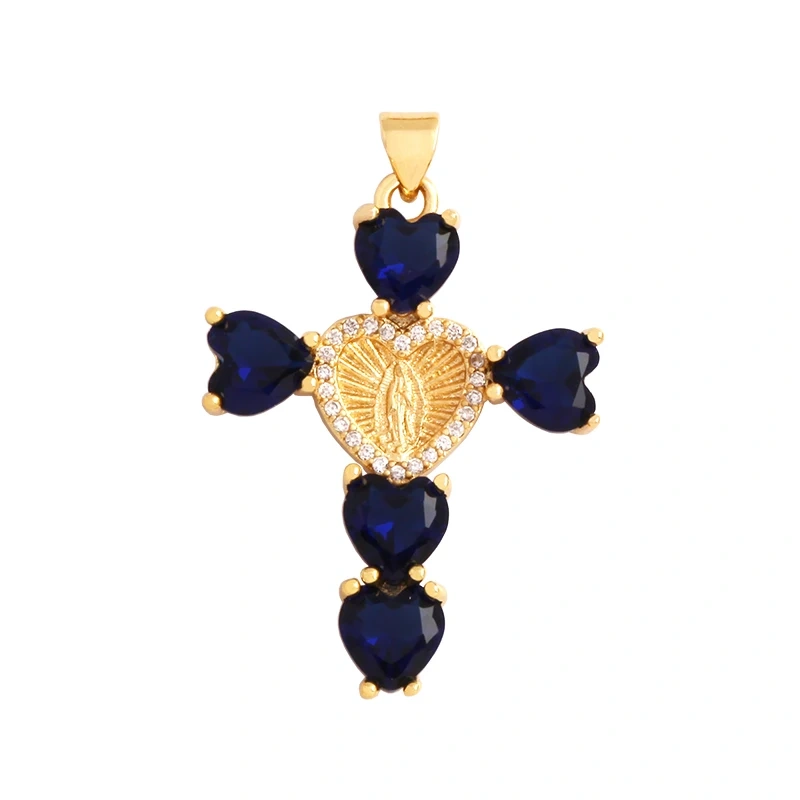 Colorful Cubic Zirconia Cross Religious Style Charm Pendant,Gold Plated Inlaid Jewelry Necklace Bracelet Accessories Supply P13