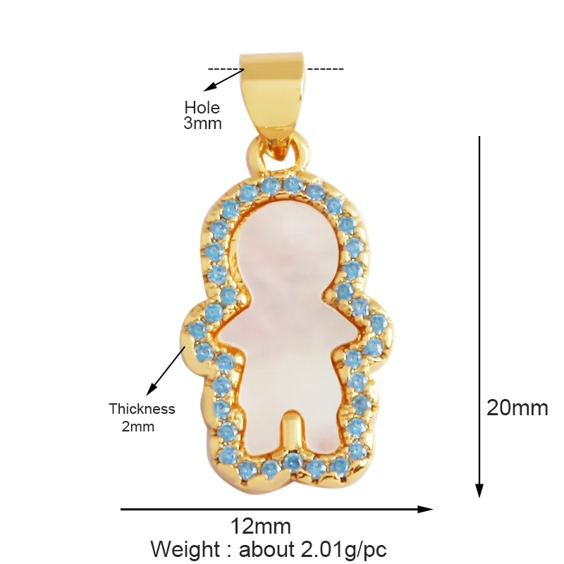 Fairy Tale Small Princess Price CZ Zirconia Boy Girl Mermaid Charm Pendant,18K Gold Plated for DIY Handmade Jewelry Supply M72