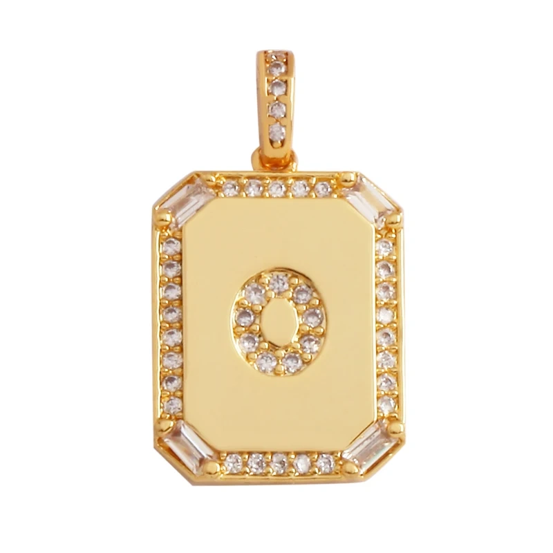 Fashion Hip Hop Style Rectangle 18K Gold Plated Initial Name A-Z Letter Charm Pendant,Necklace Jewelry Findings  Women Men P18