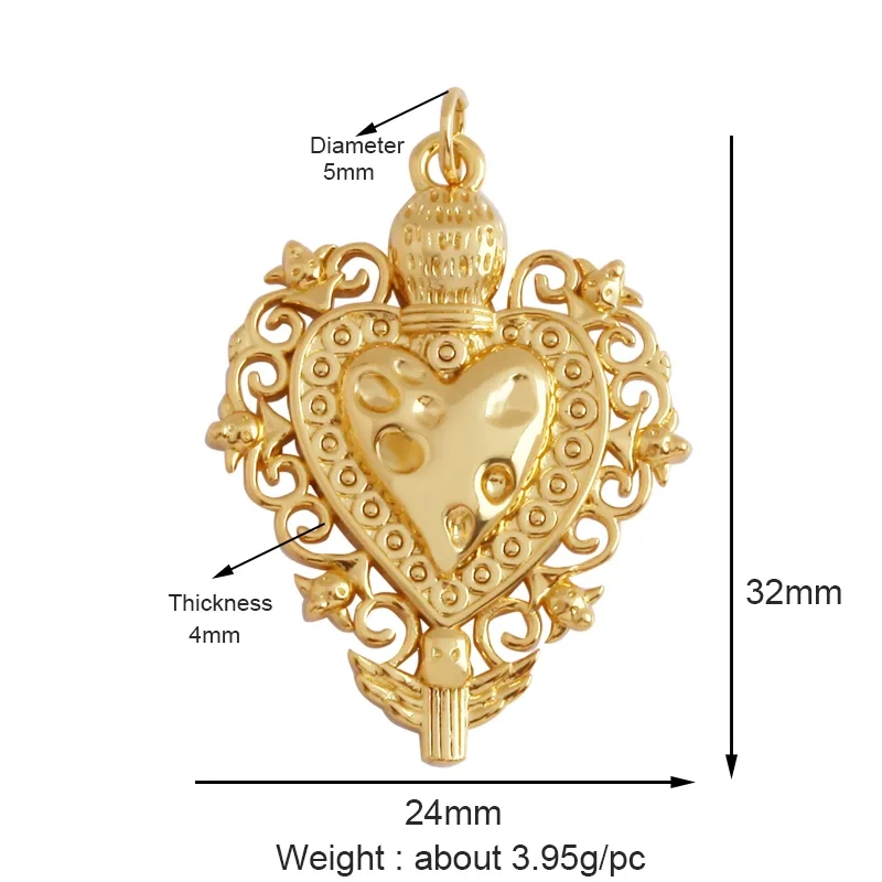 New in Sacred Red Heart Charm Victorian Love Zircon Charm Pendant,Fashion Wing 18K Gold Plated for Jewelry Making Supplies P04