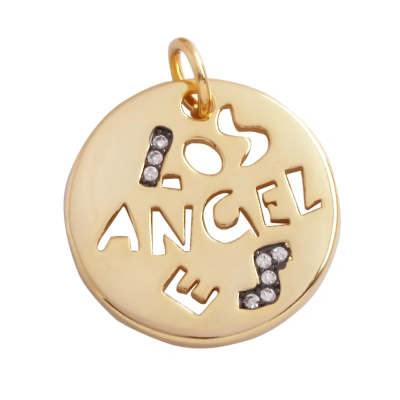 Round Coin Colourful Totem Letter Charm Pendant, Honkong Lasvegas New York Hongkong Tourism 18K Real Gold Plated Colour,Necklace Bracelet for Handmade Jewelry Supplies M72