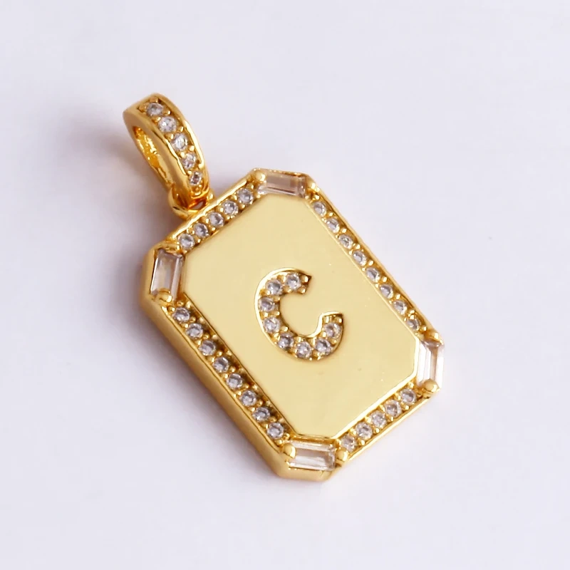 Fashion Hip Hop Style Rectangle 18K Gold Plated Initial Name A-Z Letter Charm Pendant,Necklace Jewelry Findings  Women Men P18