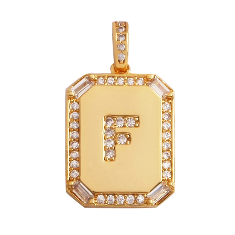 Fashion Hip Hop Style Rectangle 18K Gold Plated Initial Name A-Z Letter Charm Pendant,Necklace Jewelry Findings  Women Men P18
