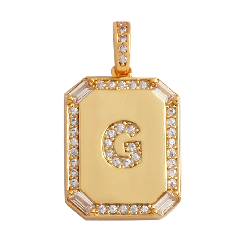 Fashion Hip Hop Style Rectangle 18K Gold Plated Initial Name A-Z Letter Charm Pendant,Necklace Jewelry Findings  Women Men P18