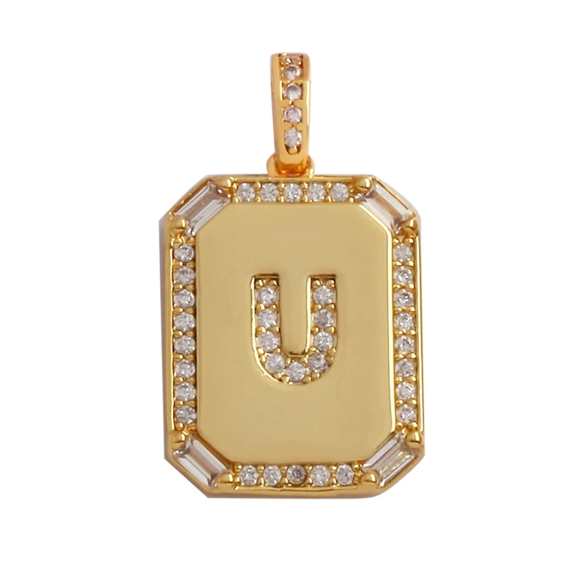 Fashion Hip Hop Style Rectangle 18K Gold Plated Initial Name A-Z Letter Charm Pendant,Necklace Jewelry Findings  Women Men P18