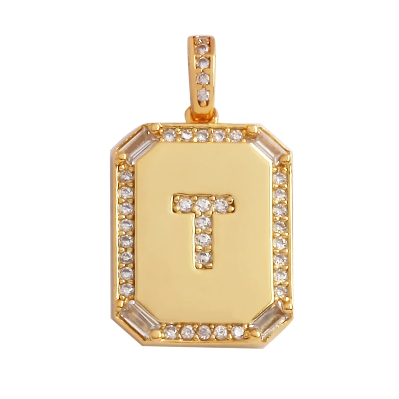 Fashion Hip Hop Style Rectangle 18K Gold Plated Initial Name A-Z Letter Charm Pendant,Necklace Jewelry Findings  Women Men P18