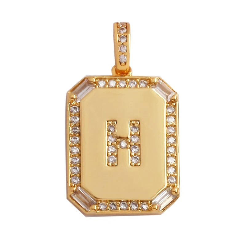 Fashion Hip Hop Style Rectangle 18K Gold Plated Initial Name A-Z Letter Charm Pendant,Necklace Jewelry Findings  Women Men P18