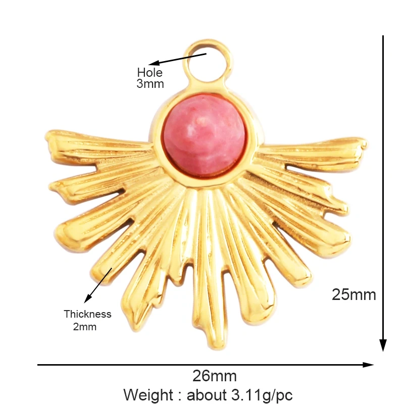 316 Stainless Steel Vaccum Plating Sun Flower Gem Stone Geometry Charm Pendant,Bracelet Necklace Components Accessice Supply L72