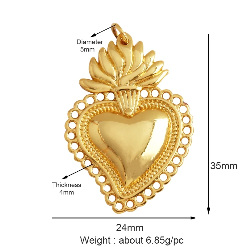 New in Sacred Red Heart Charm Victorian Love Zircon Charm Pendant,Fashion Wing 18K Gold Plated for Jewelry Making Supplies P04