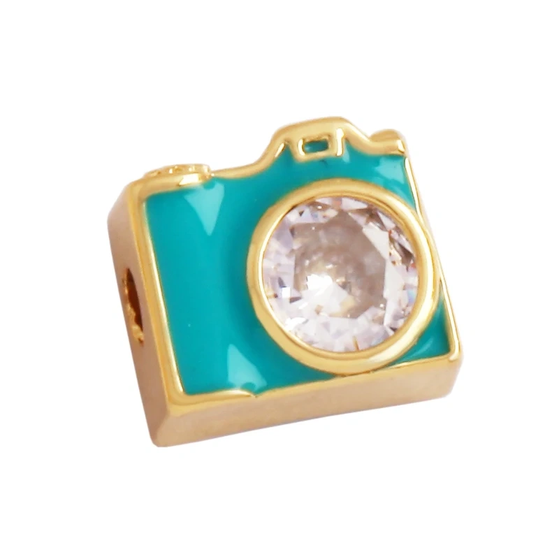 Newest Billiards Dice Camera Purse Lip Zircon Colourful Enamel Bead,18K Gold Brass Bracelet Components Accessories Supplies M72
