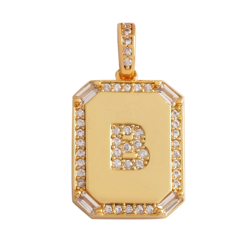 Fashion Hip Hop Style Rectangle 18K Gold Plated Initial Name A-Z Letter Charm Pendant,Necklace Jewelry Findings  Women Men P18