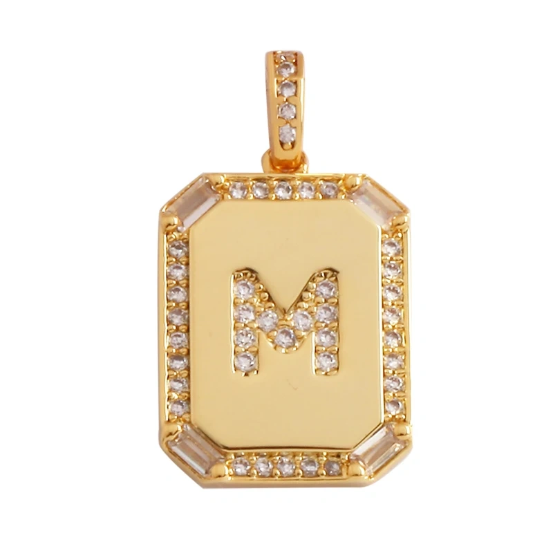 Fashion Hip Hop Style Rectangle 18K Gold Plated Initial Name A-Z Letter Charm Pendant,Necklace Jewelry Findings  Women Men P18