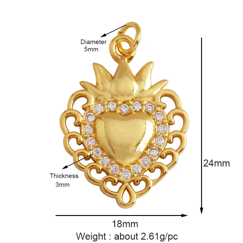 New in Sacred Red Heart Charm Victorian Love Zircon Charm Pendant,Fashion Wing 18K Gold Plated for Jewelry Making Supplies P04