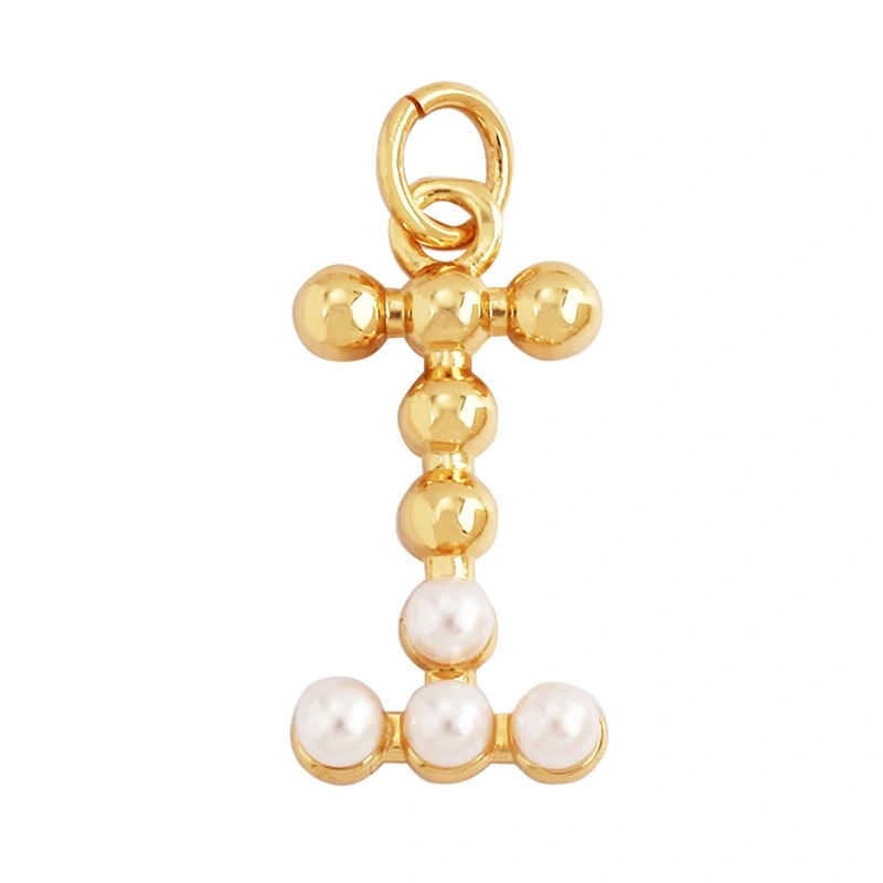 Fashion Simple Imitation Pearl 18K Gold Initial Name Letter Charm Pendant,Without Zircon Necklace Jewelry Findings Supplies L01