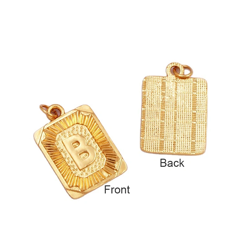 Hip Hop Style Rectangle 18K Gold Plated Initial Name A-Z Letter Charm Pendant Necklace,Fashion Jewelry Findings For Women Men