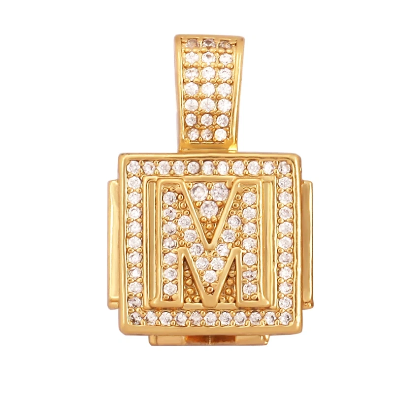 Hip Hop Thick Hollow Cube 18K Gold Plated Initial Name A-Z Letter Charm Pendant Necklace,Fashion Jewelry Findings Women Men L09