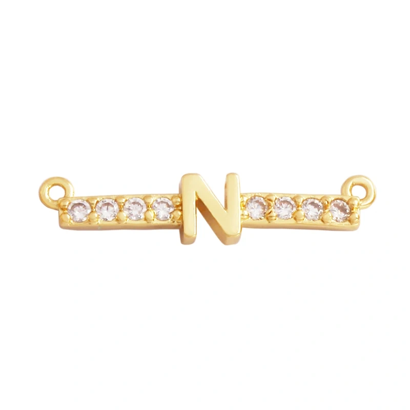 Twin Two Hole Style Zirconia 18K Gold Plated Initial Name A-Z Letter Charm Pendant Necklace, Jewelry Findings Accessories M45