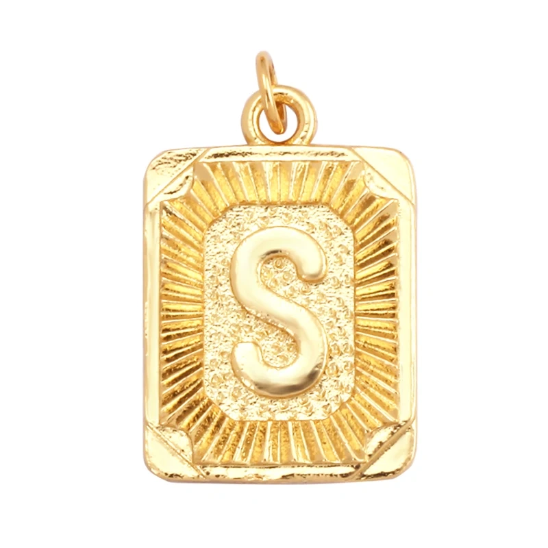 Hip Hop Style Rectangle 18K Gold Plated Initial Name A-Z Letter Charm Pendant Necklace,Fashion Jewelry Findings For Women Men L82