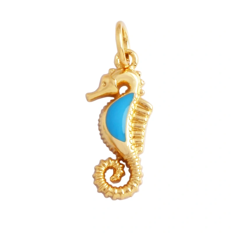 Starfish Blue Ocean Sea Turtle Sea Horse Conch Shell Charm Pendant,Gold Plated Zircon Jewelry Findings Accessories Supplies M62