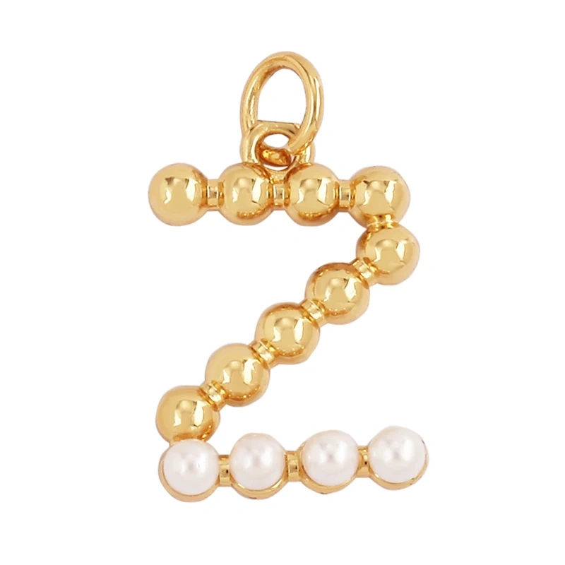 Fashion Simple Imitation Pearl 18K Gold Initial Name Letter Charm Pendant,Without Zircon Necklace Jewelry Findings Supplies L01