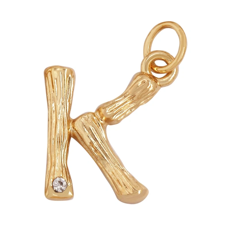 Bamboo Wood Style 18K Gold Plated Initial Name Letter A-Z Charm Pendant Necklace,Trendy Simple Zircon Jewelry Findings Supply