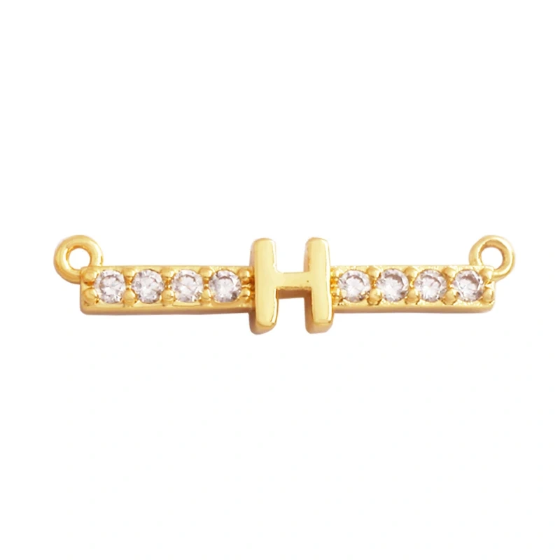 Twin Two Hole Style Zirconia 18K Gold Plated Initial Name A-Z Letter Charm Pendant Necklace, Jewelry Findings Accessories M45