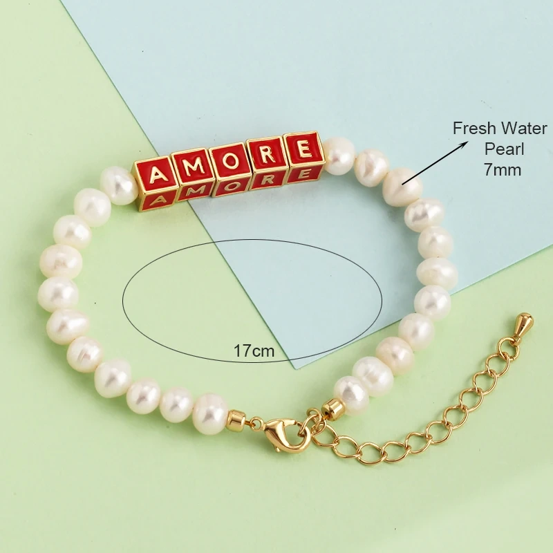 Fresh Water Pearl Armour Evolve Smile Thriving Manifest Letter Statement Boho Bracelet, Gold Plated for Party Summer Beach P20