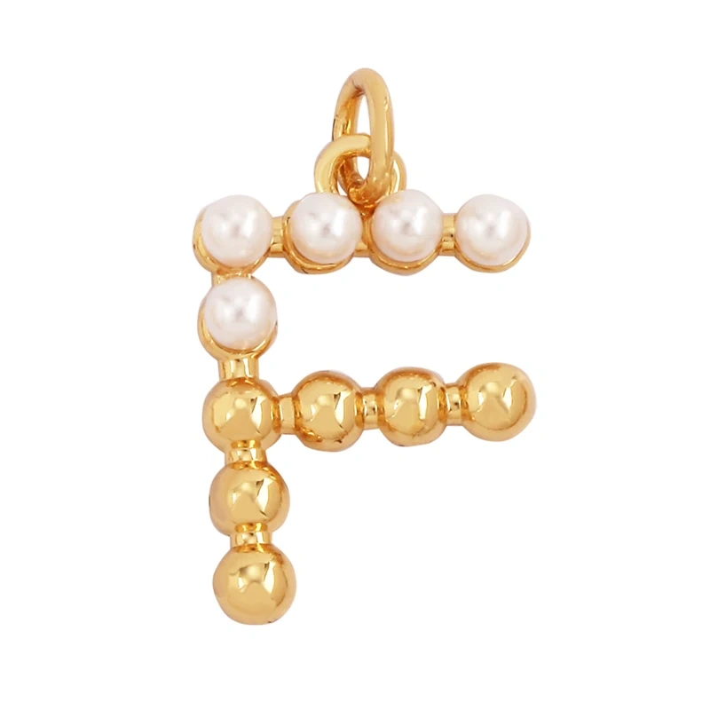 Fashion Simple Imitation Pearl 18K Gold Initial Name Letter Charm Pendant,Without Zircon Necklace Jewelry Findings Supplies L01
