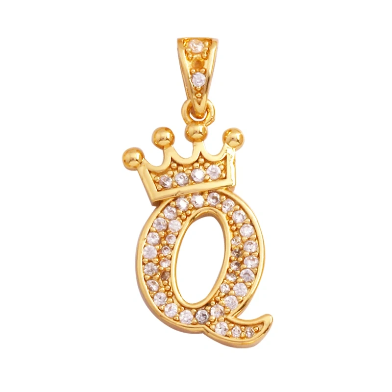 Fashion Exquisite 18K Gold Plated Full Zircon Crown Initial Name A-Z Letter Charm Pendant Necklace,Jewelry Findings Supplies M70