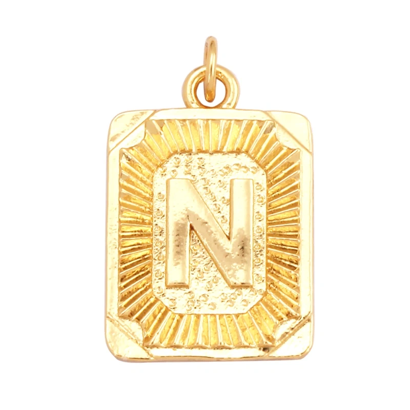 Hip Hop Style Rectangle 18K Gold Plated Initial Name A-Z Letter Charm Pendant Necklace,Fashion Jewelry Findings For Women Men L82