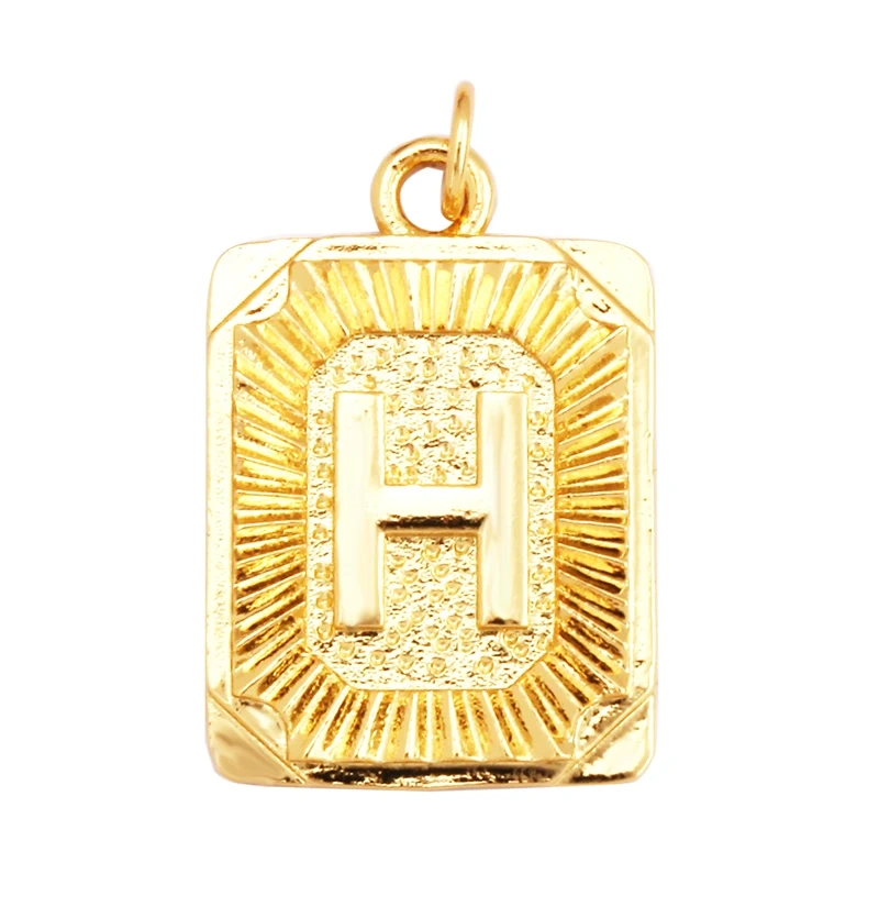 Hip Hop Style Rectangle 18K Gold Plated Initial Name A-Z Letter Charm Pendant Necklace,Fashion Jewelry Findings For Women Men