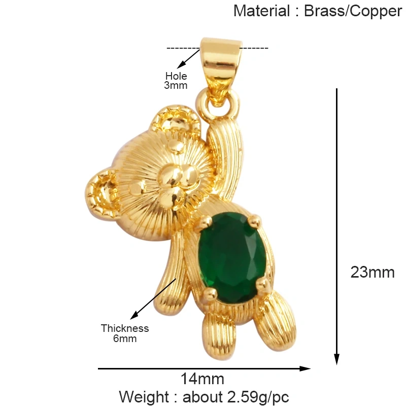 Cute Bear Fox Squirrel Charm Pendant,18K Gold Plated Cubic Zironia Shell Animal Necklace Bracelet Jewelry Accessories Supply K30
