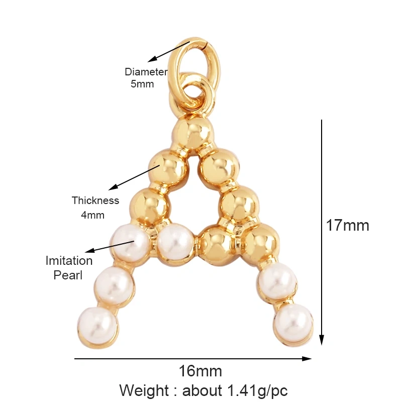 Fashion Simple Imitation Pearl 18K Gold Initial Name Letter Charm Pendant,Without Zircon Necklace Jewelry Findings Supplies L01