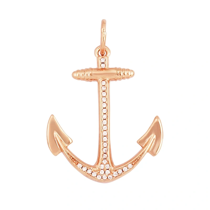 Trendy Ocean Sea River Boat Anchor Boat Rudder Charm Pendant,18K Gold Plated Zircon Jewelry Findings Accessories Supplies P02