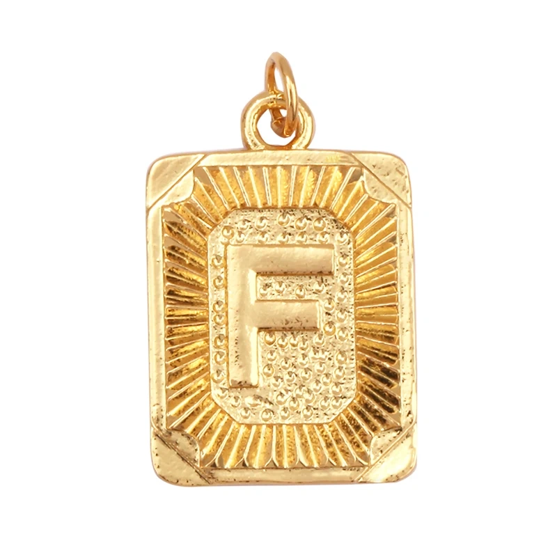 Hip Hop Style Rectangle 18K Gold Plated Initial Name A-Z Letter Charm Pendant Necklace,Fashion Jewelry Findings For Women Men