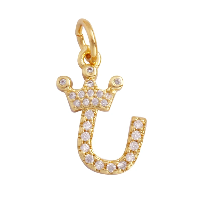 Cute 18K Gold Plated Full Zircon Crown Initial Name A-Z Letter Charm Pendant Necklace,Fashion Jewelry Findings Supplies M70