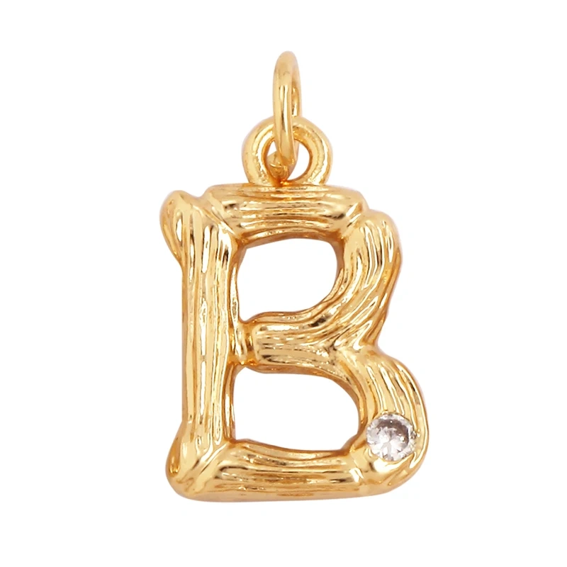 Bamboo Wood Style 18K Gold Plated Initial Name Letter A-Z Charm Pendant Necklace,Trendy Simple Zircon Jewelry Findings Supply