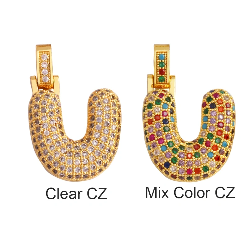 Colorful 18K Gold Plated Full Zircon Initial Name Letter Charm Pendant,Fashion Necklace Jewelry Findings Accessories Supply M71