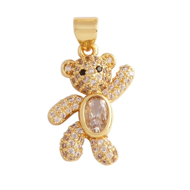 Cute Bear Fox Squirrel Charm Pendant,18K Gold Plated Cubic Zironia Shell Animal Necklace Bracelet Jewelry Accessories Supply K30