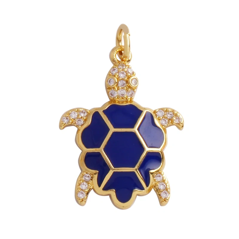 Starfish Blue Ocean Sea Turtle Sea Horse Conch Shell Charm Pendant,Gold Plated Zircon Jewelry Findings Accessories Supplies M62