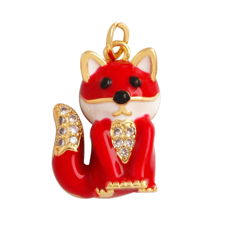 Cute Bear Fox Squirrel Charm Pendant,18K Gold Plated Cubic Zironia Shell Animal Necklace Bracelet Jewelry Accessories Supply K30