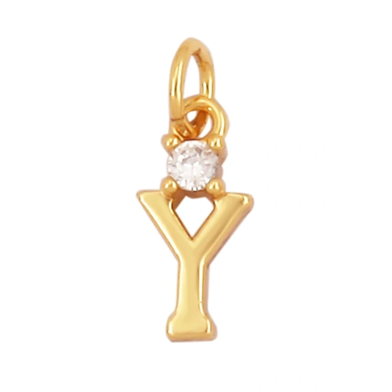 Mini Simple Zircon 18K Gold Plated Initial Name A-Z Letter Charm Pendant Necklace,Fashion Jewelry Findings Supplies L09