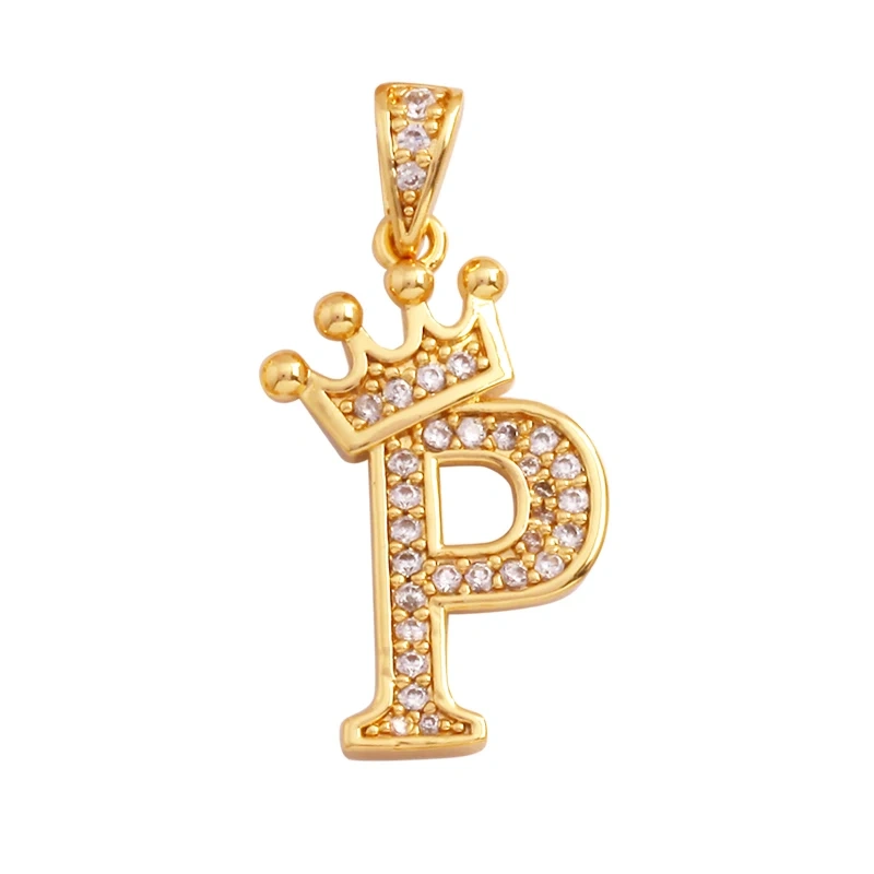 Fashion Exquisite 18K Gold Plated Full Zircon Crown Initial Name A-Z Letter Charm Pendant Necklace,Jewelry Findings Supplies M70